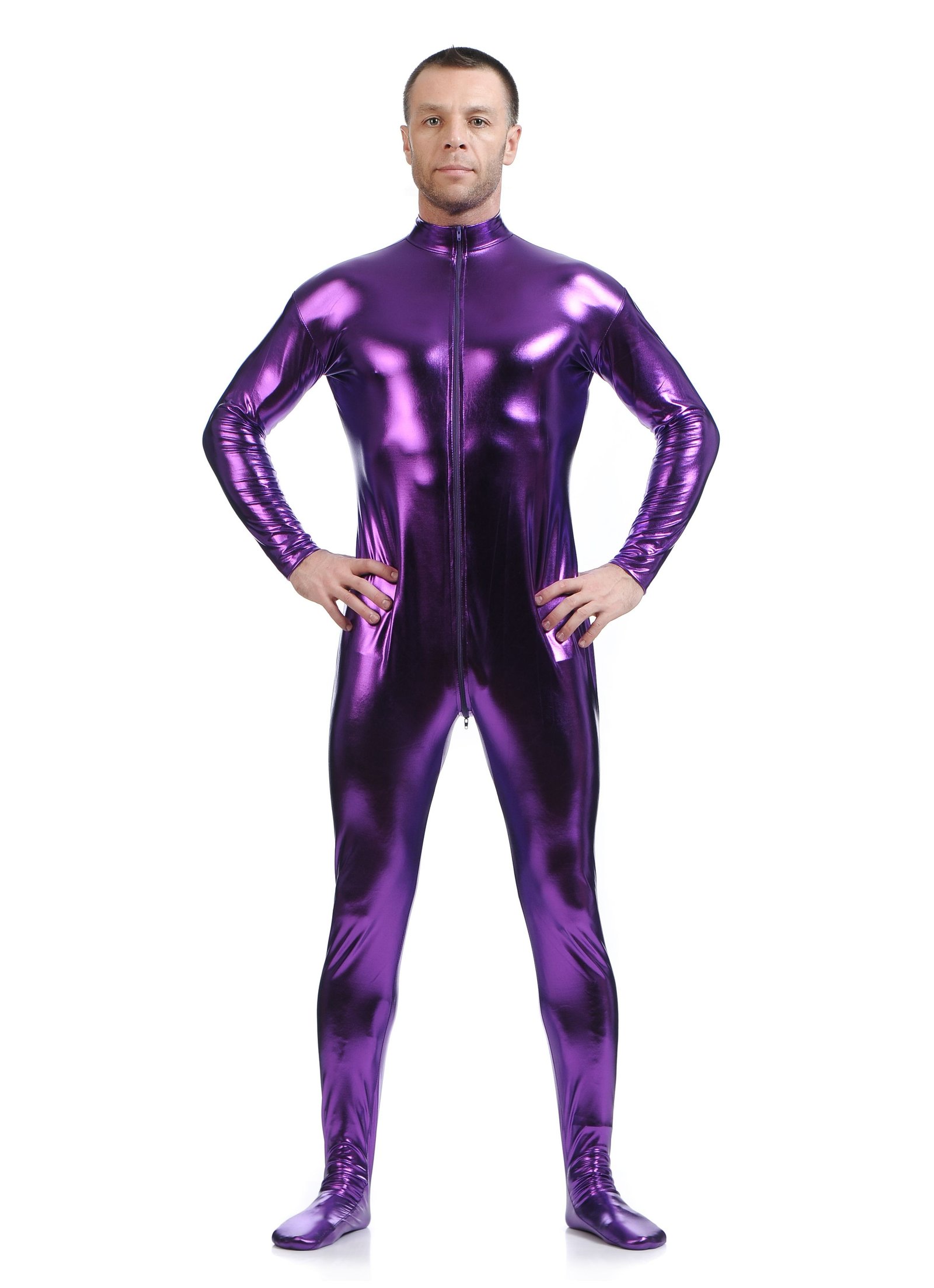 Metallisk Skinsuits Herre Morphsuits Uten Hette Lilla