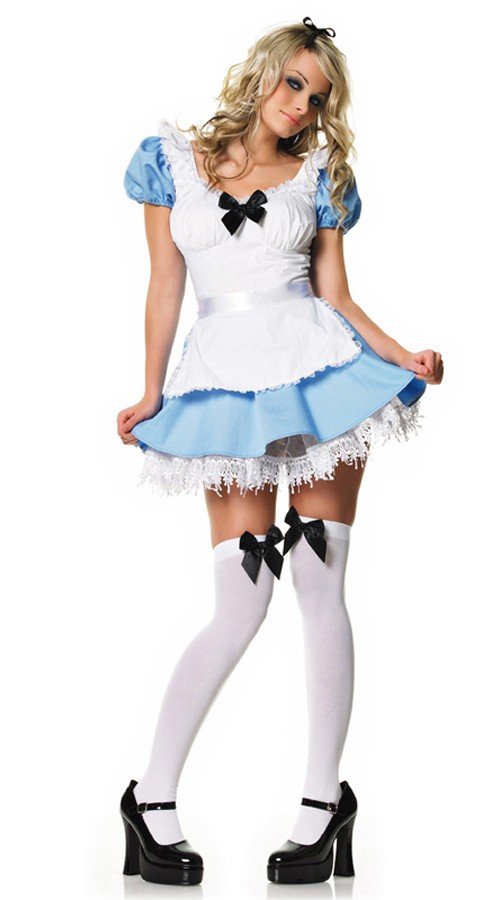 Blå Og Hvit Alice i Eventyrland Kostyme