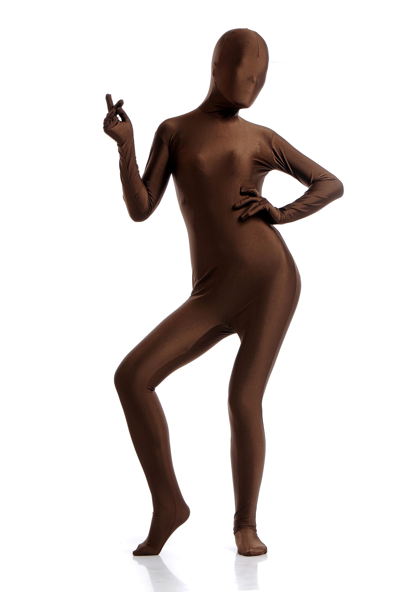 Morphsuit Skinsuit Lycra Spandex Drakt Heldekkende Dame Brun