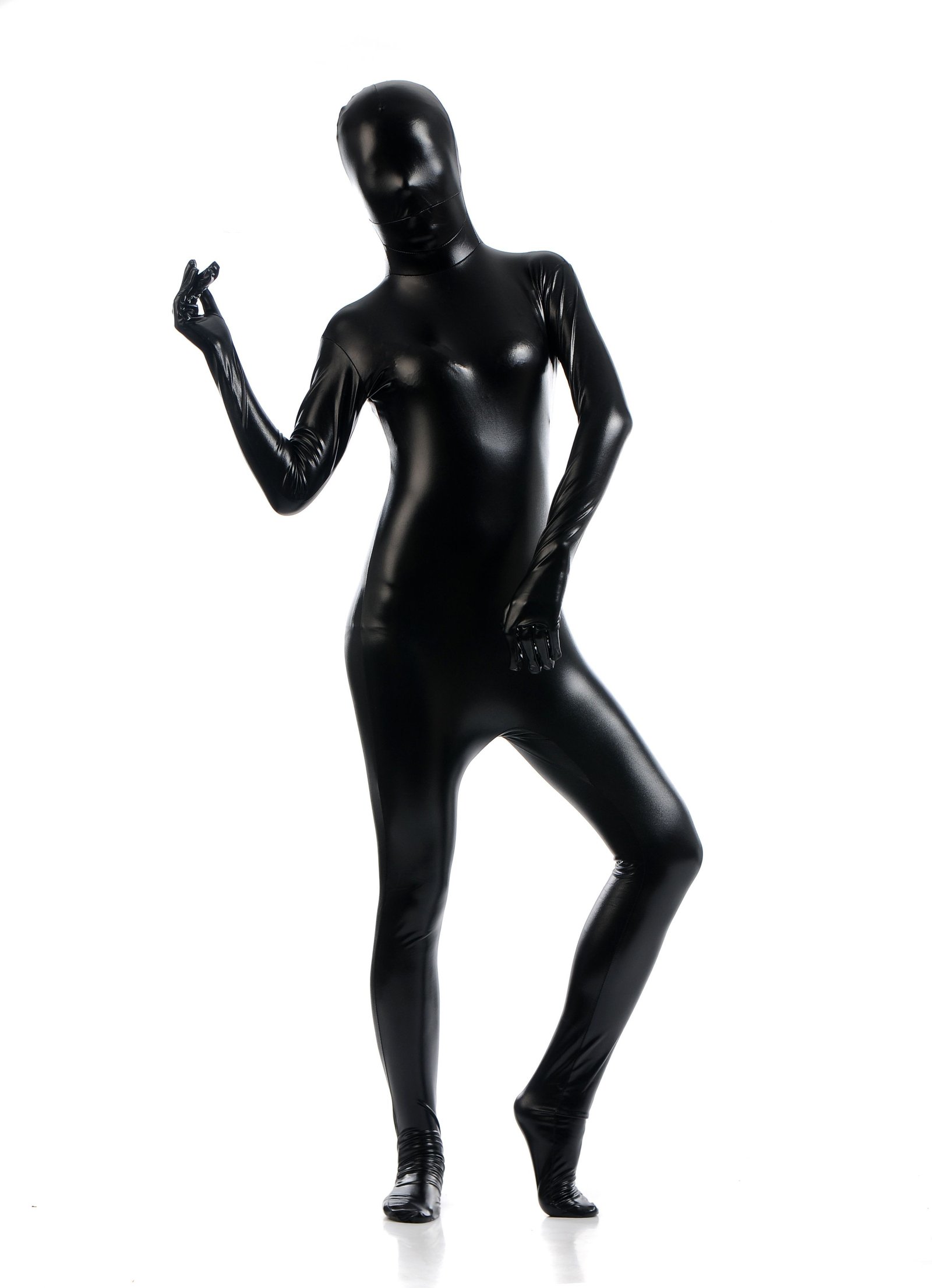 Morphsuits Dame Heldekkende Metallic Skinnende Drakt Svart