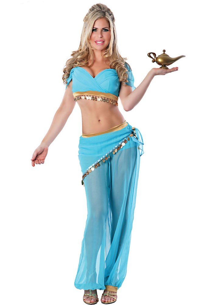 Sexy Genie Magedanser Kostyme Blå