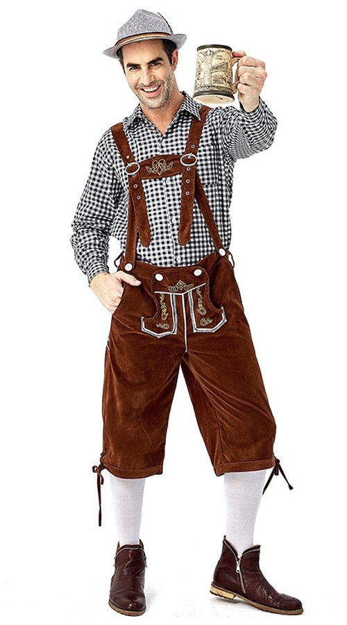 Herre Tradisjonell Bayersk Oktoberfest Lederhosen Kostyme Svart Brun