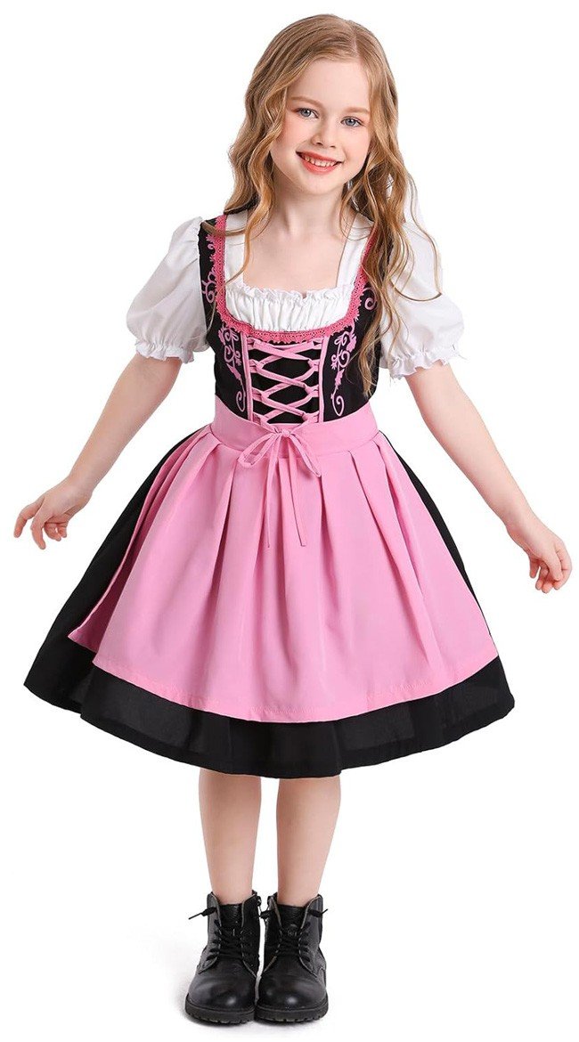 Barn Dirndl Kjole Rosa Tradisjonell Oktoberfest Kostyme Jente Tyrolerkjole