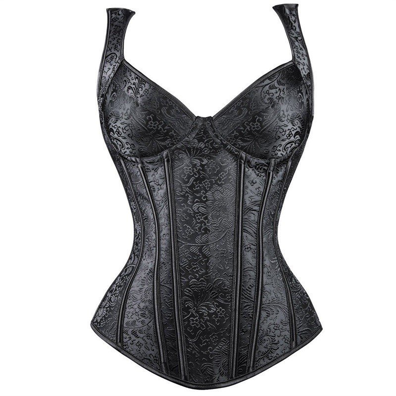 Jacquardkorsett Steampunk Korsett Svarte Skulderstropper Korsettopp