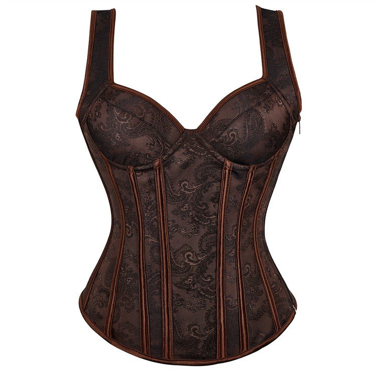 Jacquardkorsett Steampunk Korsett Brune Skulderstropper Korsettopp