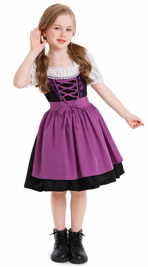 Barn Dirndl Kjole Lilla Tradisjonell Oktoberfest Kostyme Jente Tyrolerkjole