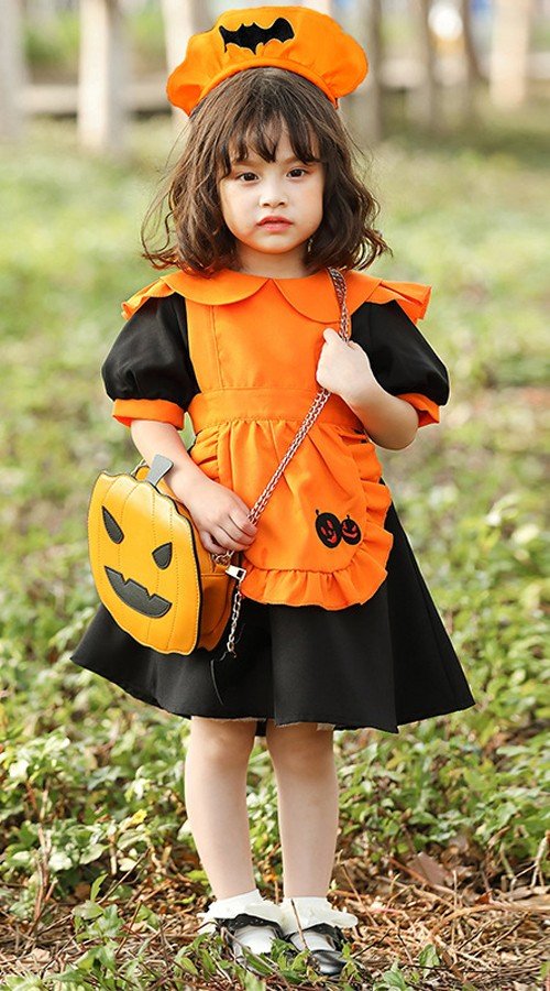 Barn Halloween Gresskar Kostyme Bat Maid kostyme Med Pose