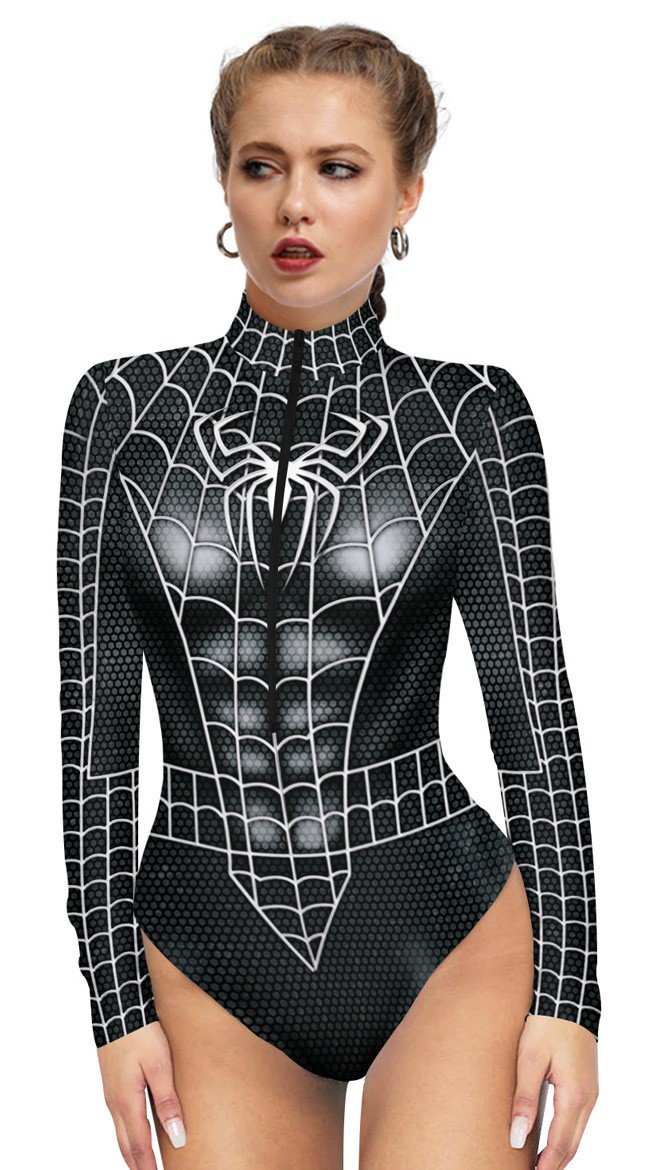 Sexy Svart Spidergirl Kostyme Badedrakt Strandtøy Superhelt Kostymer Bodysuit