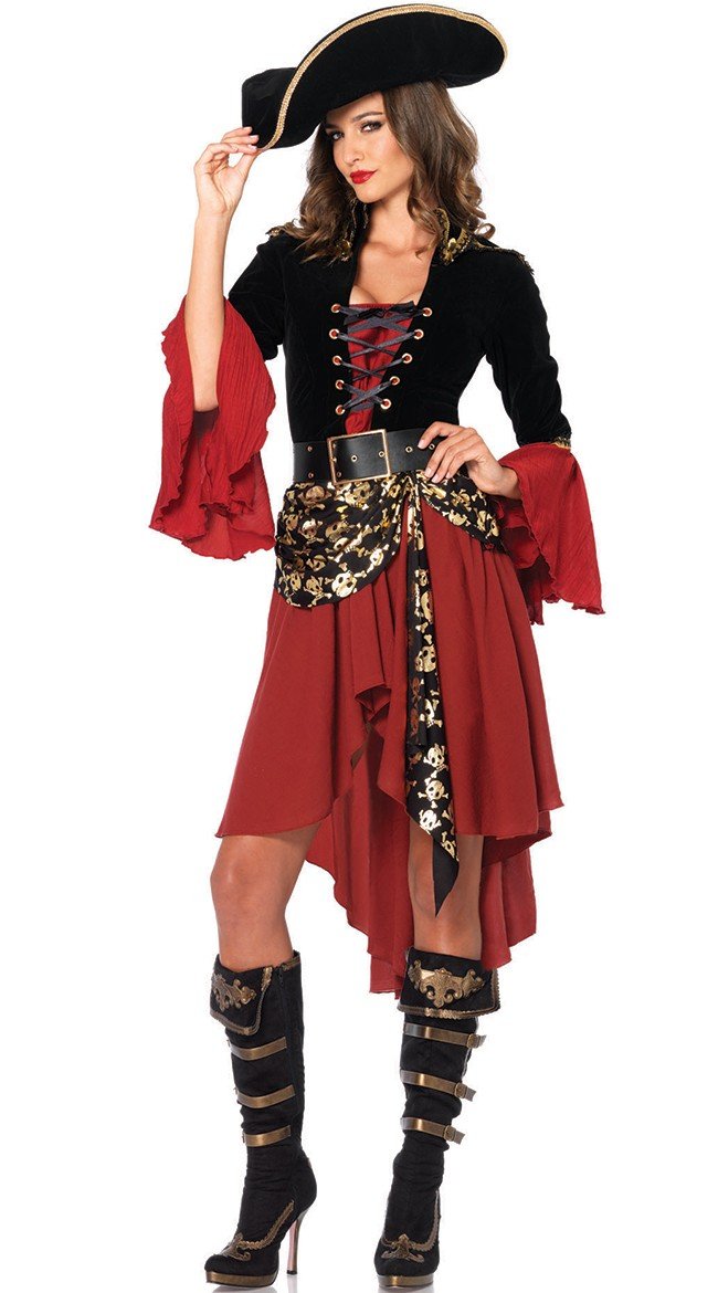 Krøllete Halloween Pirat Kostyme Dame