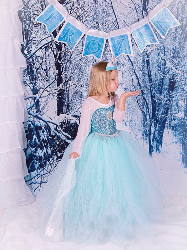 Klassisk Frozen Kjole Barn Elsa Prinsessekjole