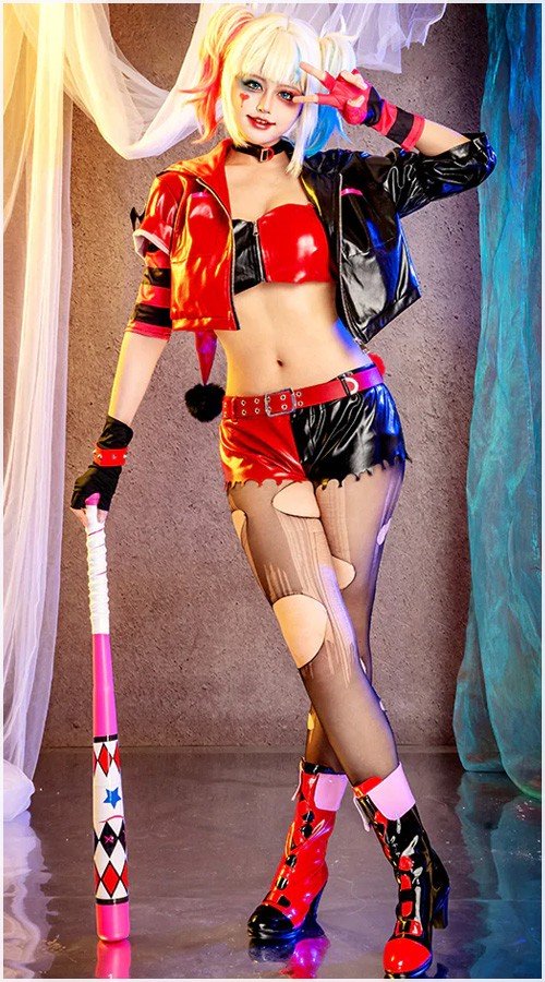 Harley Quinn Kostyme Dame Suicide Squad ISEKAI Kostyme Halloween Klovnekostyme Parykk