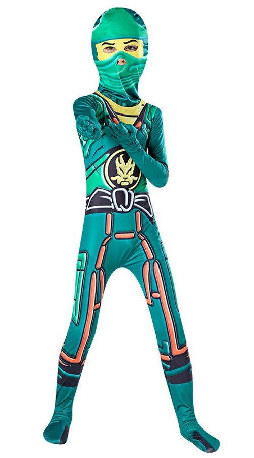 Grønne Gutter Ninjago Kostyme Jumpsuits Halloween Ninja Barnekostyme