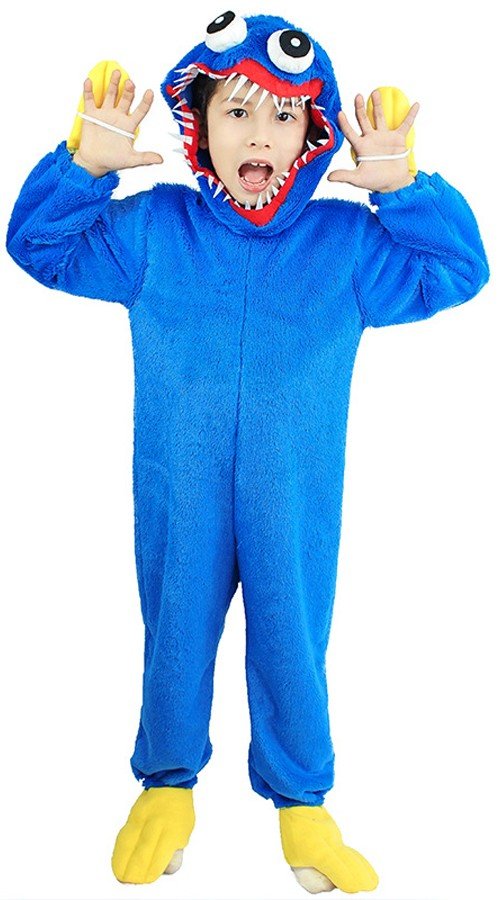 Barn Huggy Wuggy Kostyme Poppy Playtime Kostyme Gutter Blå