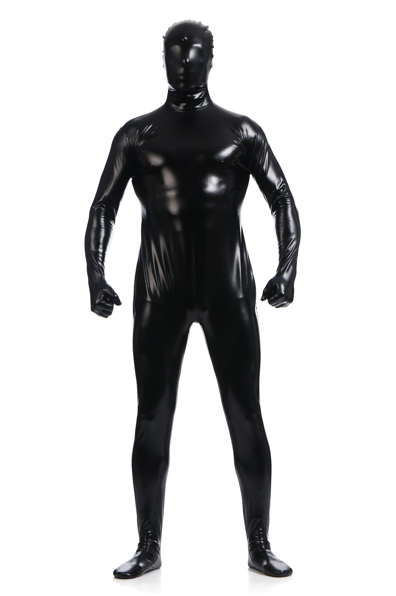 Morphsuits Mann Heldekkende Metallic Skinnende Drakt Svart