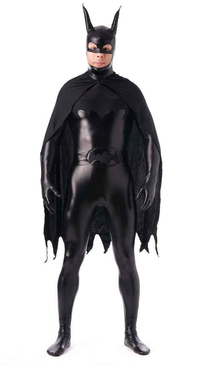 Skinnende Metallisk Batman Kostyme Svart