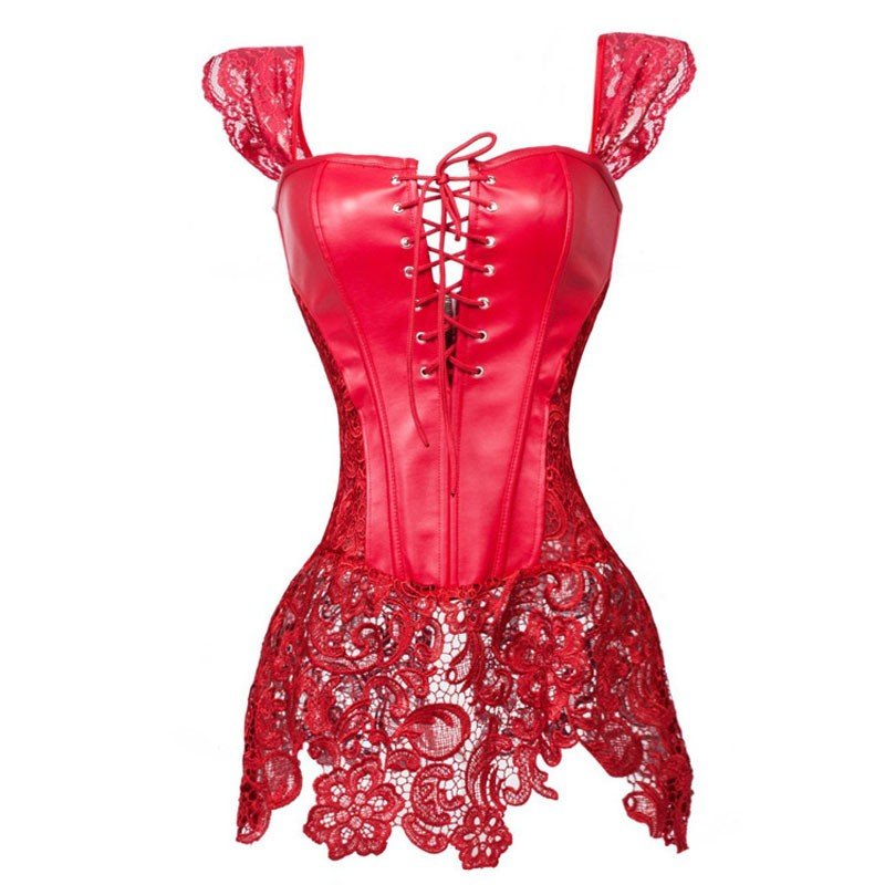 Gotisk Lær Korsett Midjetrener Bustier Korsettkjole Rød