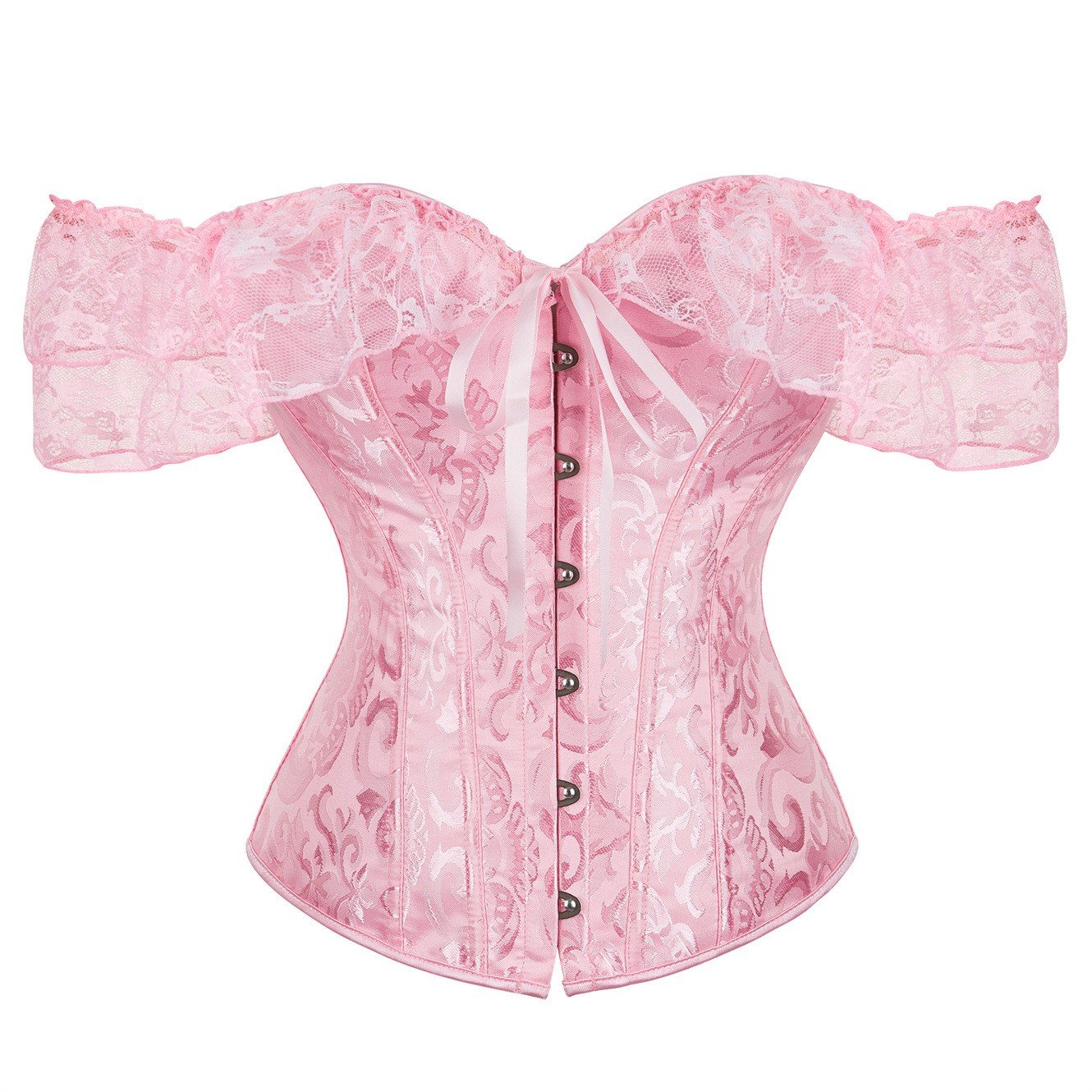 Sexy Jacquardkorsett Rosa Korsett med Blondeermer Undertøy Dame