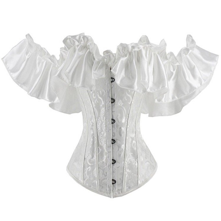 Vintage Off Shoulder Korsett Jacquardkorsett Hvit Blomsterkorsett Dame