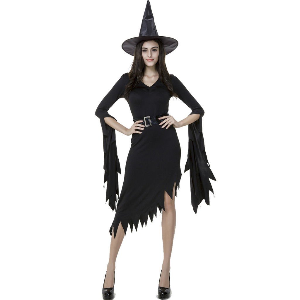 Svart Gothic Halloween Heks Kostyme