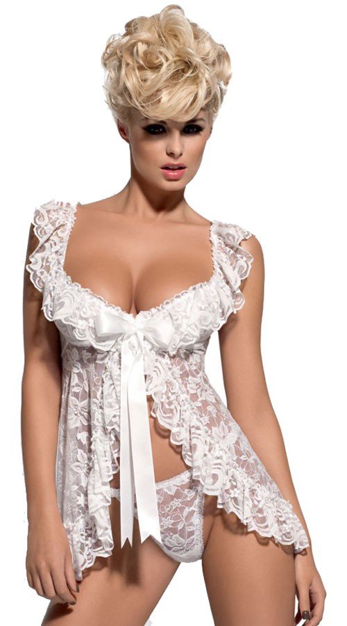 Skjønnhet Blomster Badydoll Chemise Nightgown Hvit