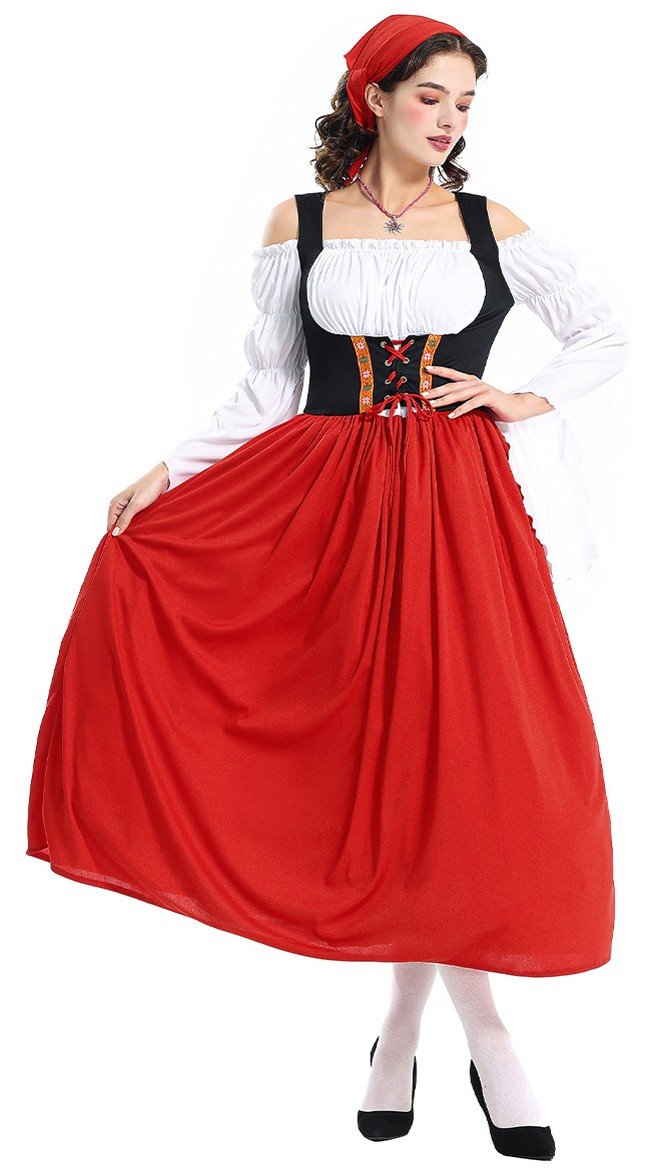 Savner Swiss Oktoberfest Kostyme Lang Tyroler Kjole Viktoriansk Stuepikekostyme