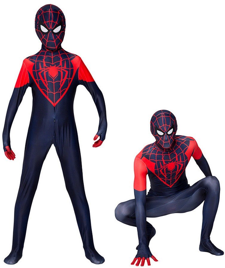 Miles Spiderman Kostyme Animert Spider Man Into the Spider Verse Superheltekostymer Barn Voksne