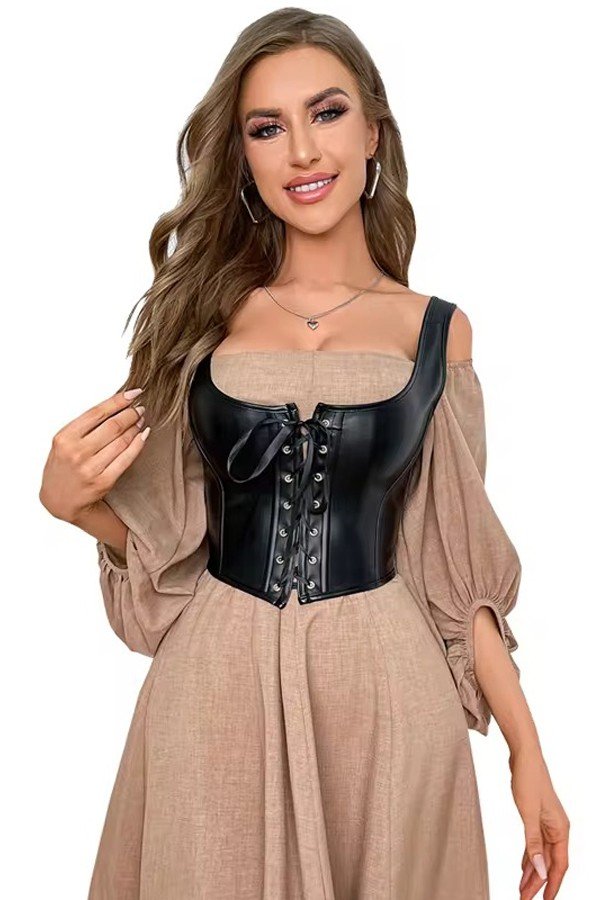 Sexy Skinnkorsett Svart Vintage Underbust Korsett Topper Midjekorsett