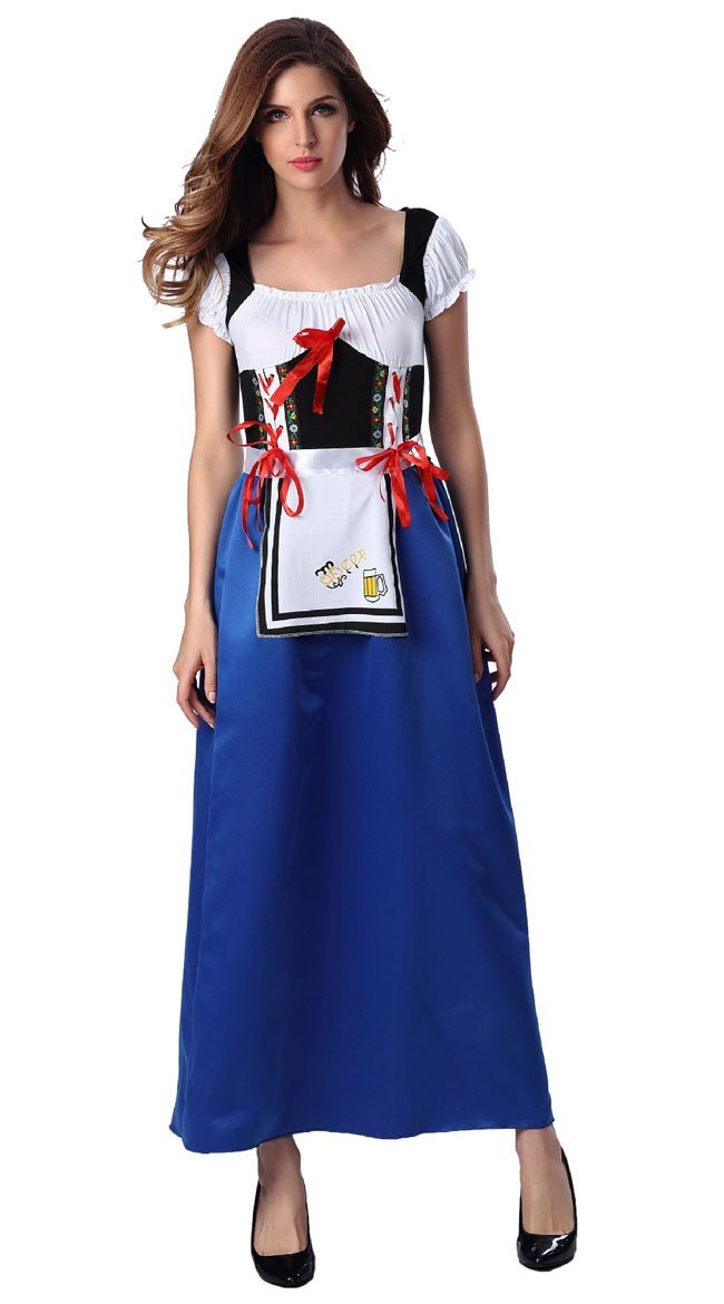 Lang Oktoberfest Kostyme Blå Maid Kostyme