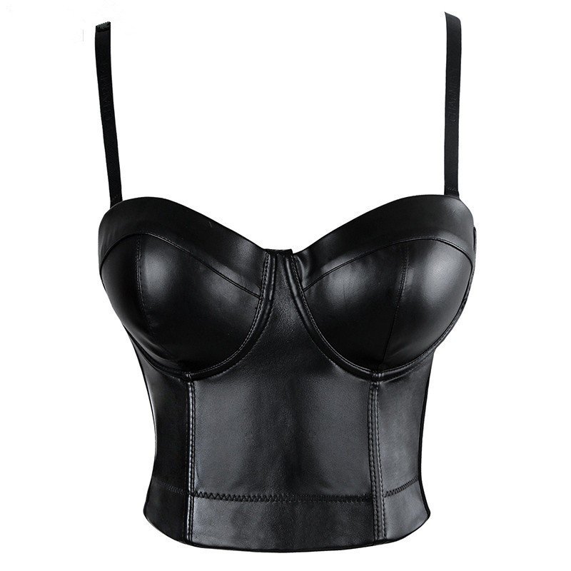 PU Lær Steampunk Korsett Topper for Kvinner Svart Bustier
