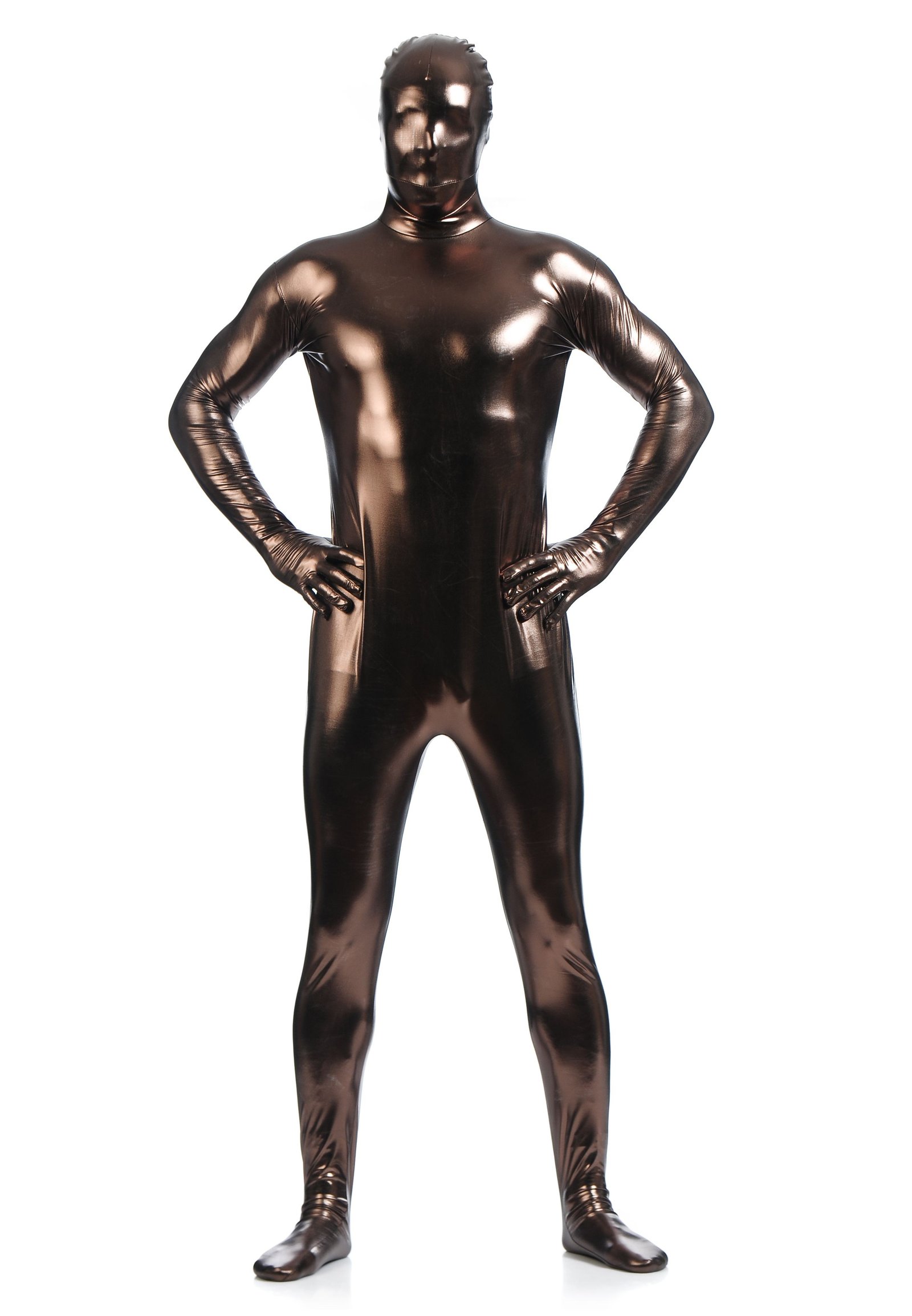 Morphsuits Mann Heldekkende Metallic Skinnende Drakt Brun