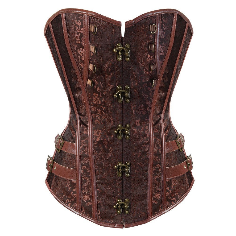 Viktoriansk Korsett Brun Brokade Steampunk Gotisk Korsettopp