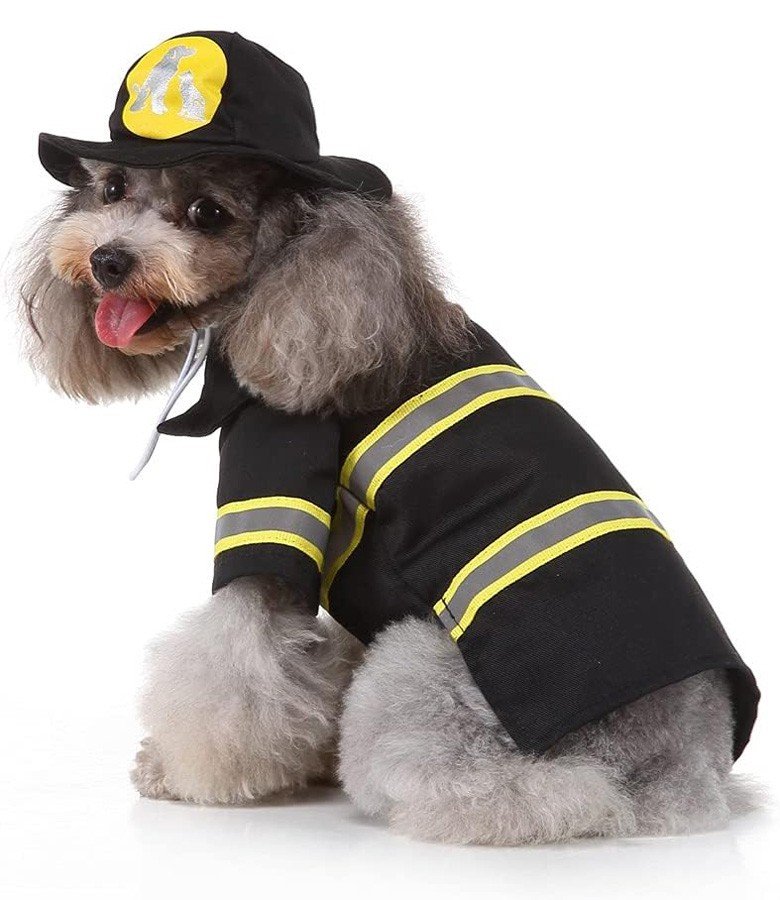 Brannmann Hund Kostyme Katteklær Halloween Cosplay Brannmann Uniform til Hund/Katt