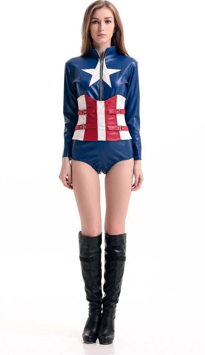 Kvinnens PU Captain America Kostyme