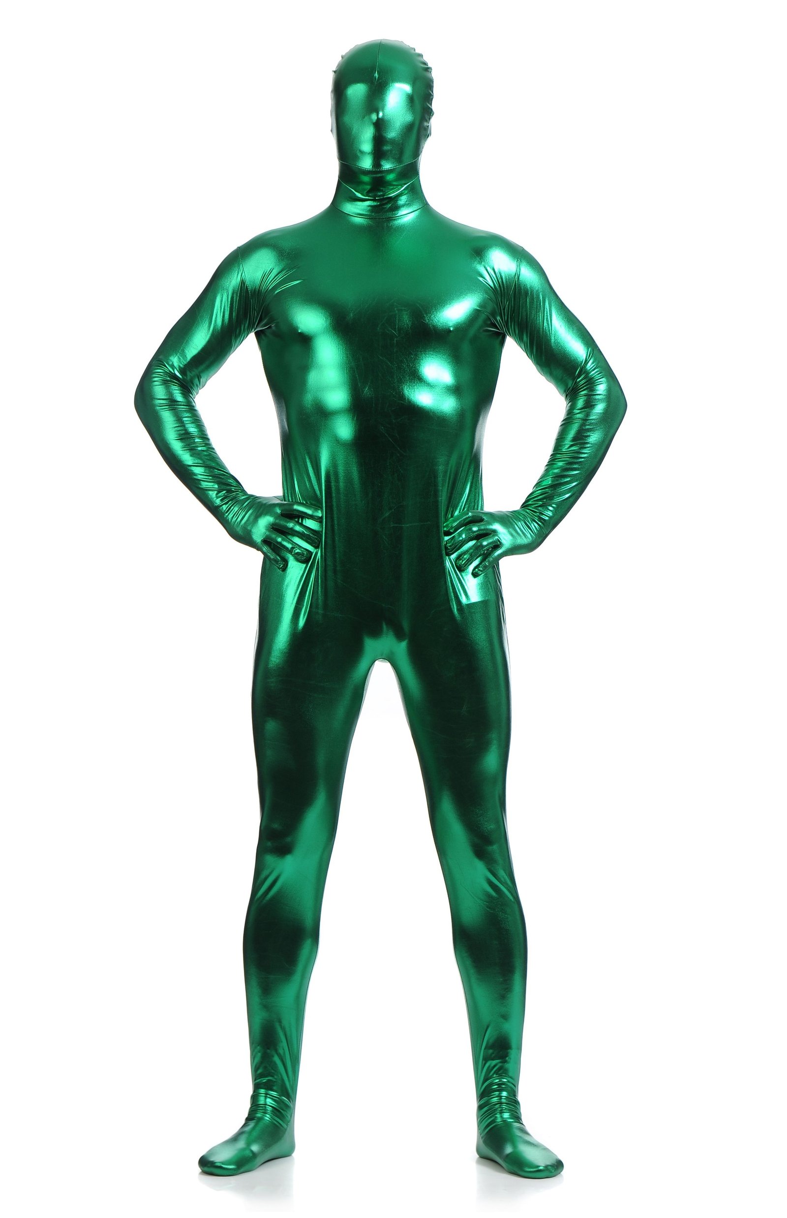 Morphsuits Mann Heldekkende Metallic Skinnende Drakt Grønn