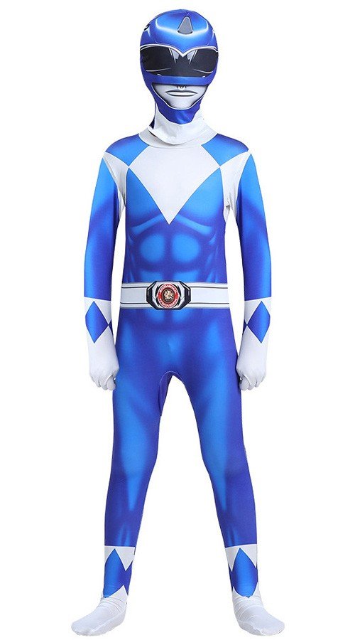 Klassisk Power Rangers Blå Ranger Kostyme for Barn Voksne Morphsuit Jumpsuit