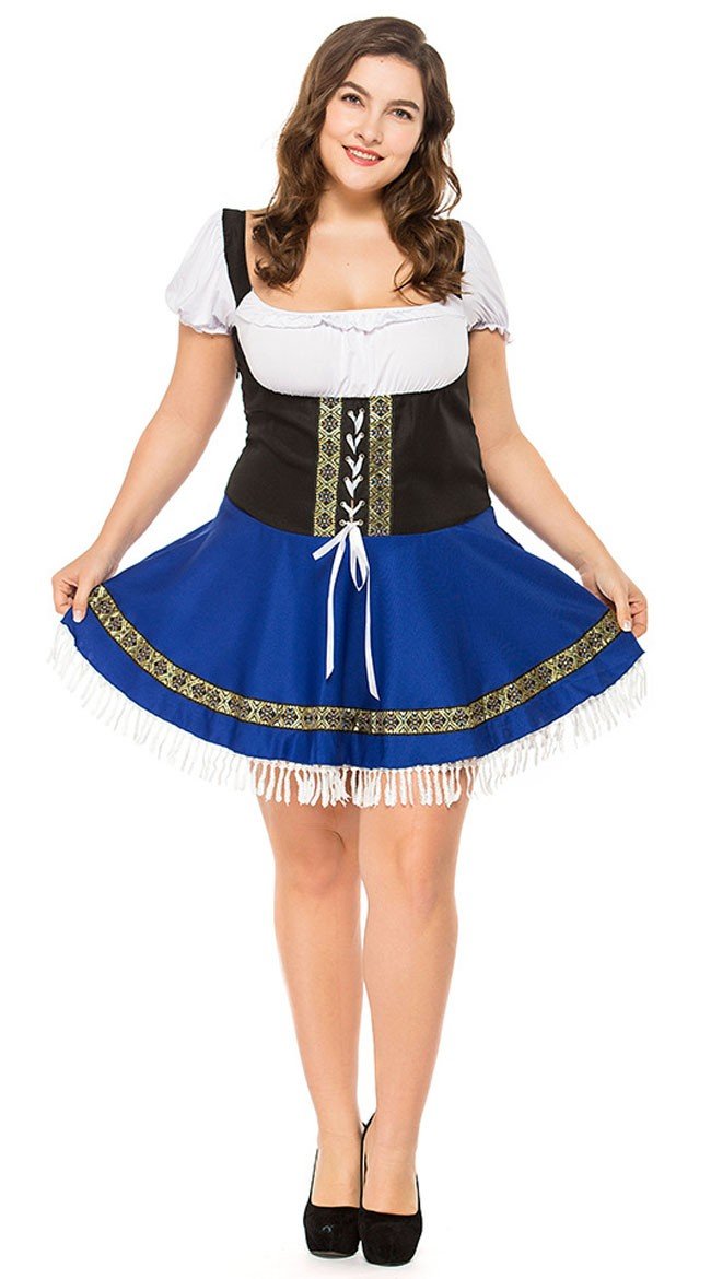 Tyrolerkjole Blå Oktoberfest Kostyme Store Størrelser