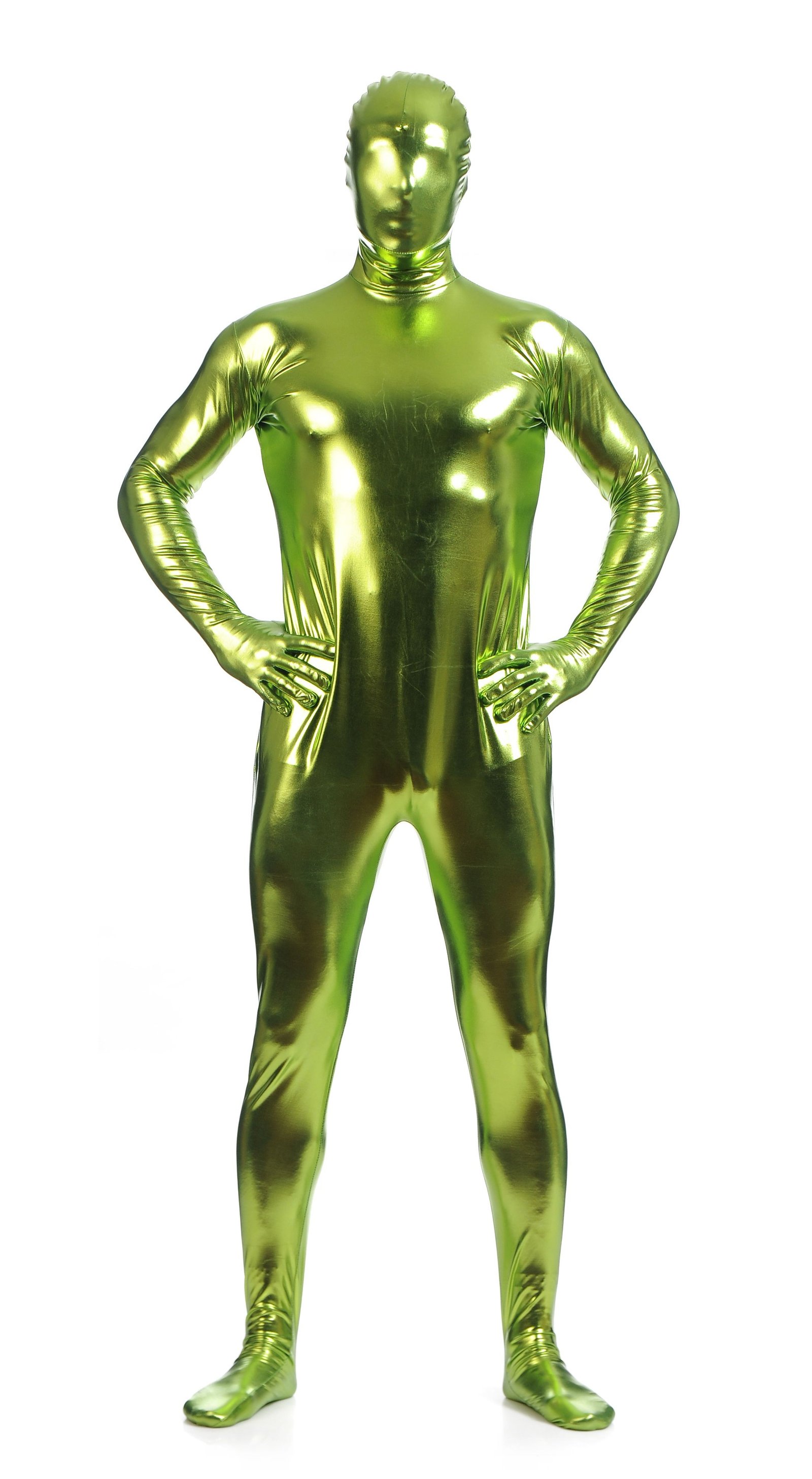 Morphsuits Mann Heldekkende Metallic Skinnende Drakt Grønn Gul