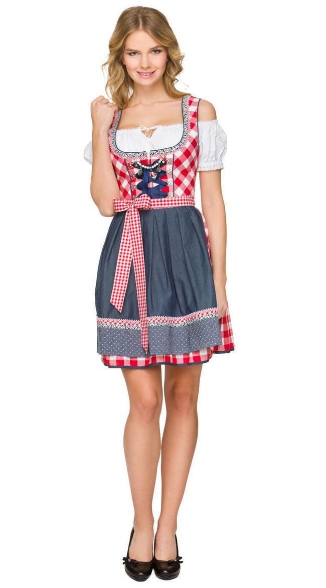 Oktoberfest Kostyme Mini Dirndl Kjole Rød