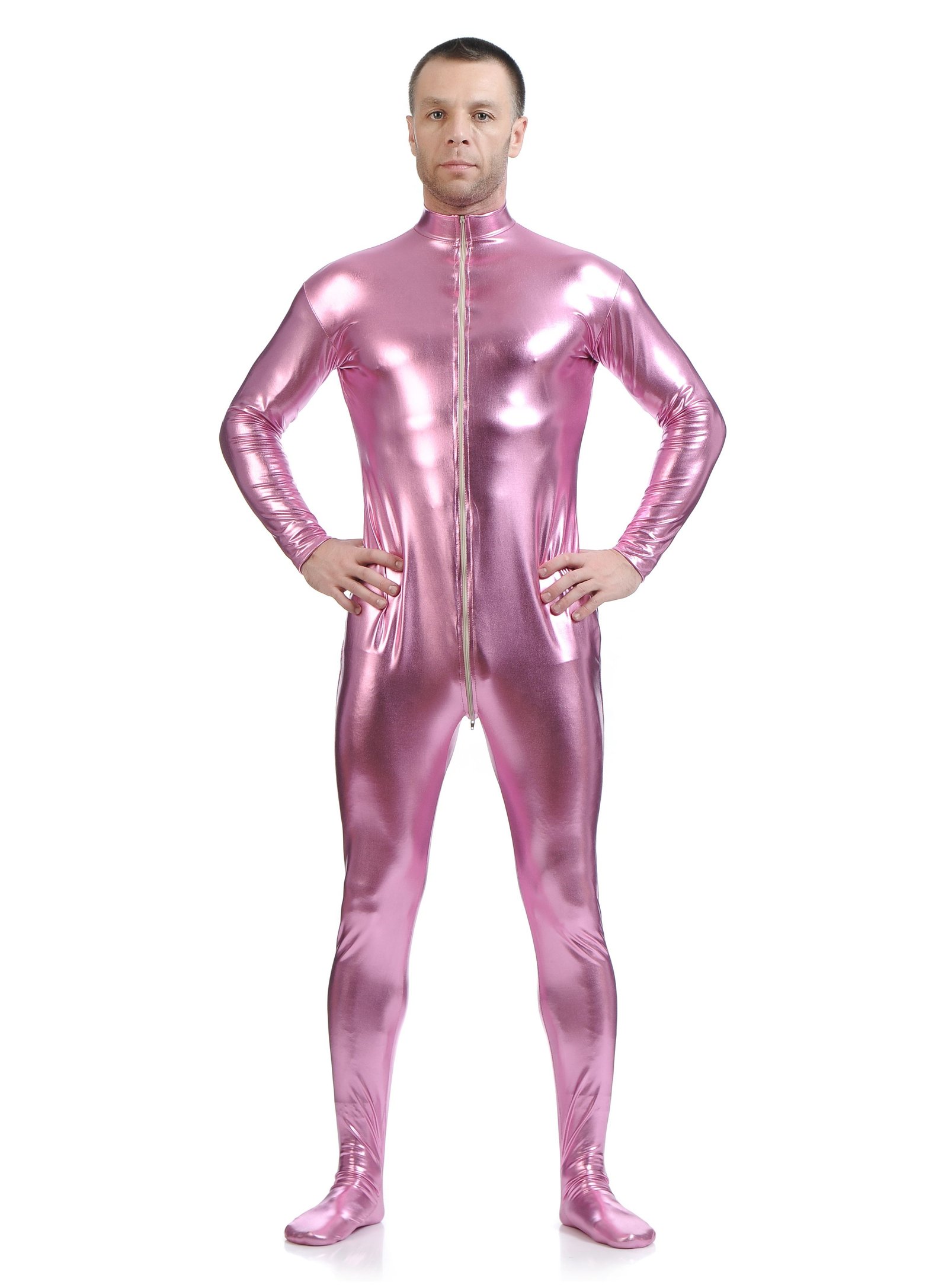 Metallisk Skinsuits Herre Morphsuits Uten Hette Rosa