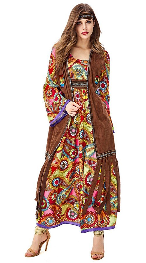 Retro Discokostyme Kvinner 1970-Talls Hippiekostyme Voksen