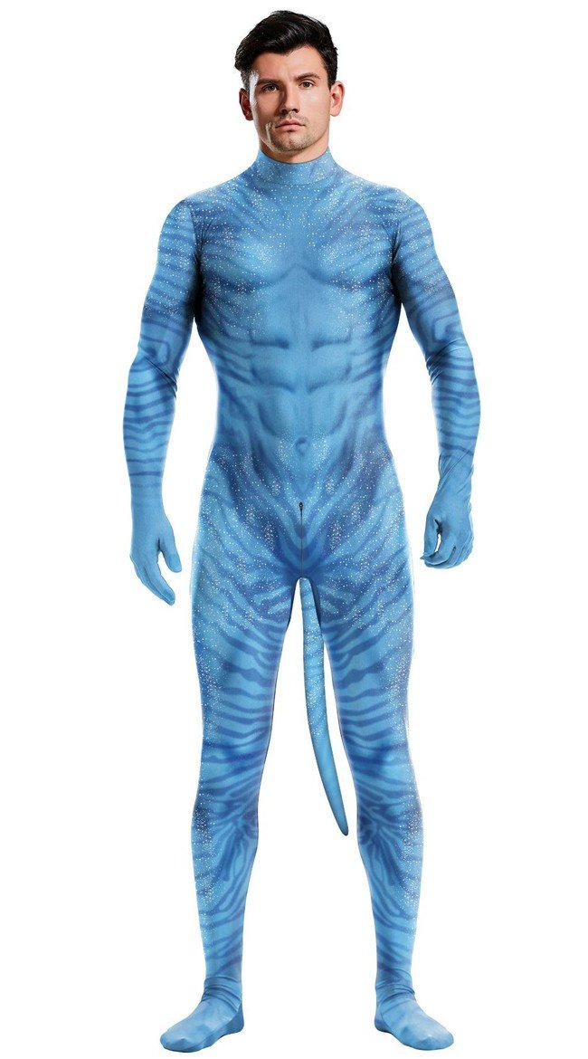Voksne Avatar Kostyme Jake Sully Herrekostyme Cosplay Karnevalkostyme Jumpsuit med Hale