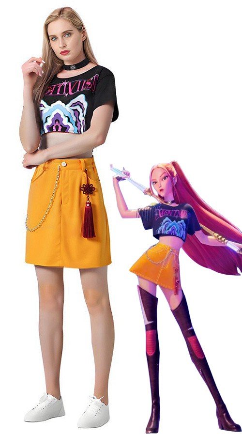 Deluxe Kpop Demon Hunters Mira Kostyme for Voksne Barn Cosplay Demon Hunters Kostymer Mira Parykk