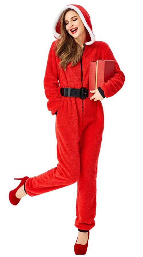 Julekostyme Med Hette Voksne Pajamas Rød Nissekostyme