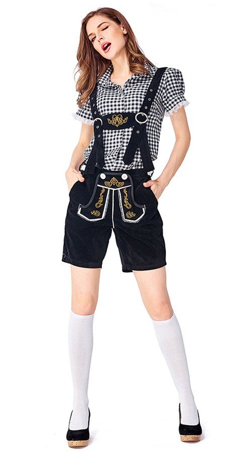 Dame Tradisjonell Bayersk Oktoberfest Lederhosen Kostyme Svart Svart
