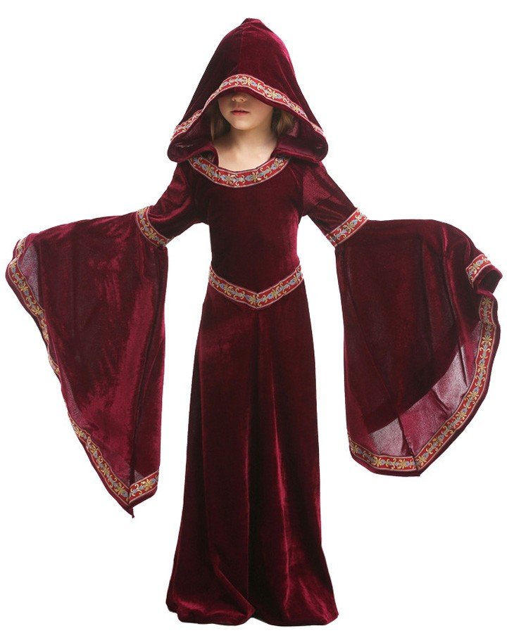 Jenter Halloween Vampyr Kostyme Barn Hette Robe Rød