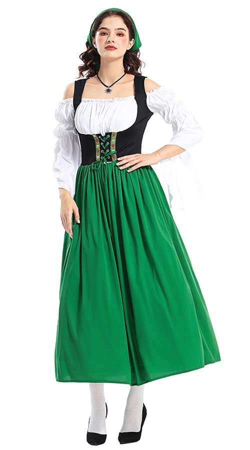 Oktoberfest Kostyme Grønn Lang Tyroler Kjole Viktoriansk Stuepikekostyme