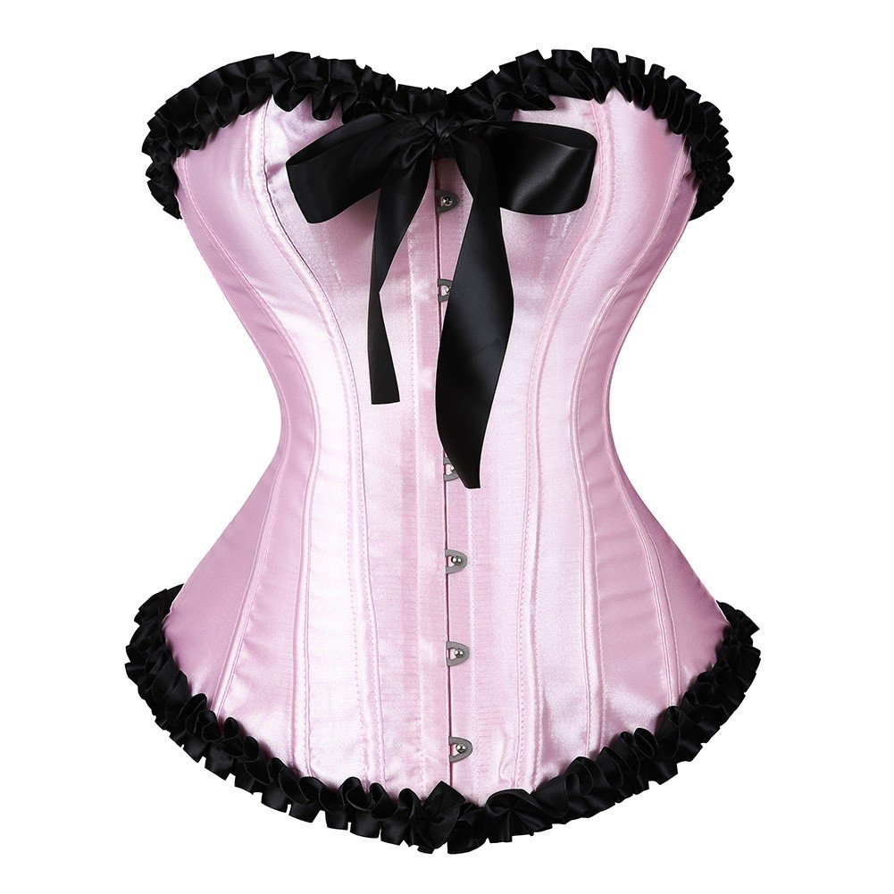 Plissert Korsettopp Rosa Satengkorsett Overbust Korsett