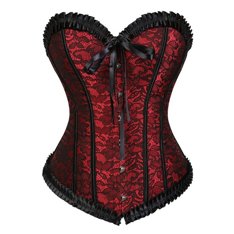 Burlesk Blomsterkorsett Korsettopp Plissert Trim Rød Korsett