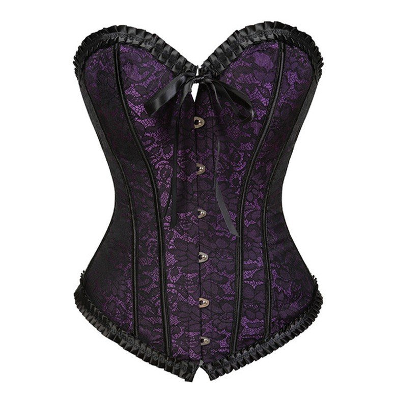 Burlesk Blomsterkorsett Korsettopp Plissert Trim Lilla Korsett