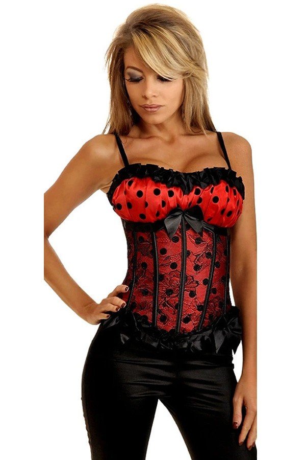 Plissert Korsettopp Prikkete Blondekorsett Rød Korsett Bustier